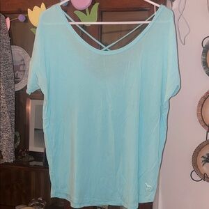 PINK Victoria's Secret Green and Blue Dolman Sleeve Backless Tee